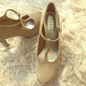 Guess faux suede tan heels